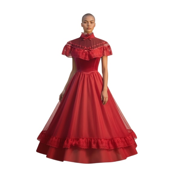 Vintage‎ RedDress Ruffle Gown, Size 3